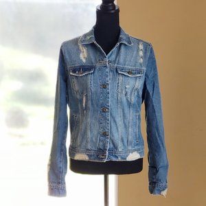 Sneak Peek Distressed Pocketed Jean Jacket Sz M